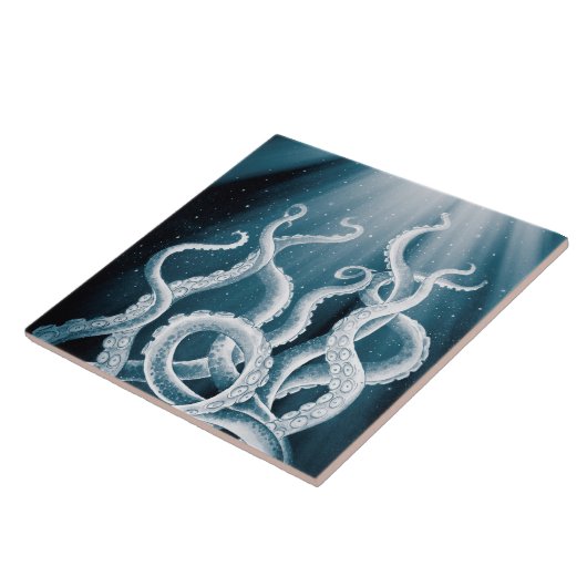 Tentacles Galaxy Blue Moon Rays Tegeltje (Zijkant)