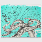 Tentacles Octopus Blauwgroen Kaart Inkt Cadeaupapier (Vlak)