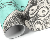 Tentacles Octopus Blauwgroen Kaart Inkt Cadeaupapier (Rol Hoek)