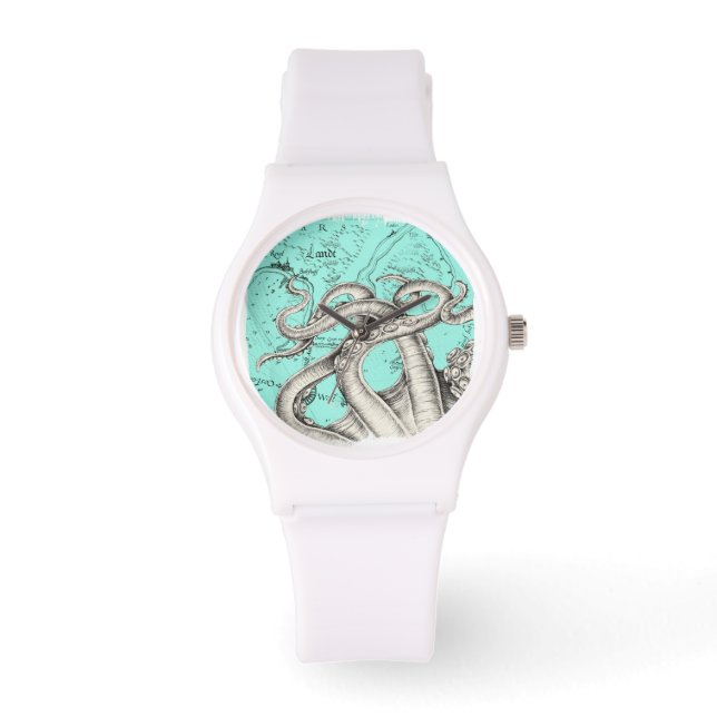 Tentacles Octopus Blauwgroen  Kaart Inkt Horloge (Voorkant)