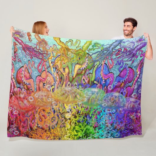 Tentakel Regenboog Dekbed Fleece Deken (In situ)