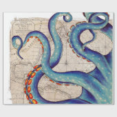 Tentakels donkerblauwe kaart cadeaupapier (Vlak)