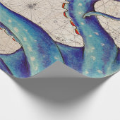 Tentakels donkerblauwe kaart cadeaupapier (Hoek)