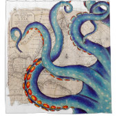 Tentakels donkerblauwe kaart  douchegordijn (Voorkant)