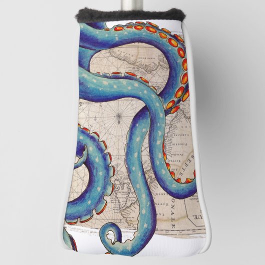 Tentakels donkerblauwe kaart  golfheadcover (Draai 90)