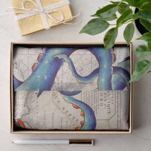 Tentakels donkerblauwe kaart  tissuepapier (Geschenk)