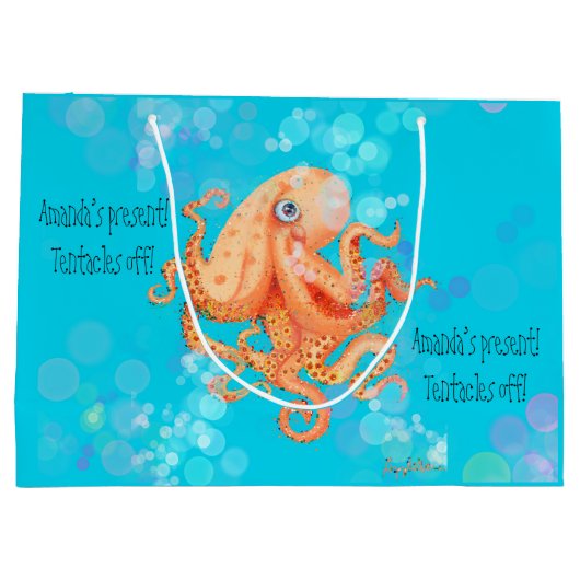 Tentakels van gepersonaliseerde octopus met bellen groot cadeauzakje (Achterkant)