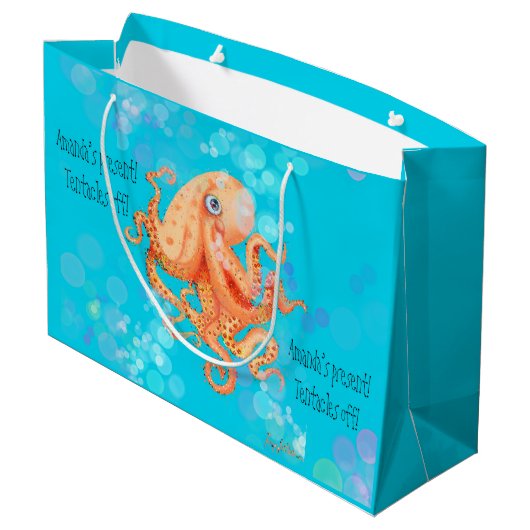 Tentakels van gepersonaliseerde octopus met bellen groot cadeauzakje (Achterkant Gekanteld)