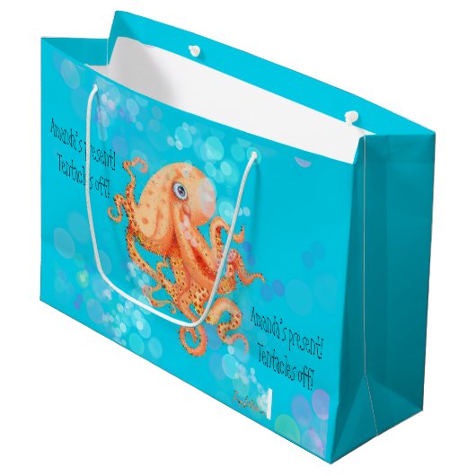 Tentakels van gepersonaliseerde octopus met bellen groot cadeauzakje (Voorkant Gekanteld)