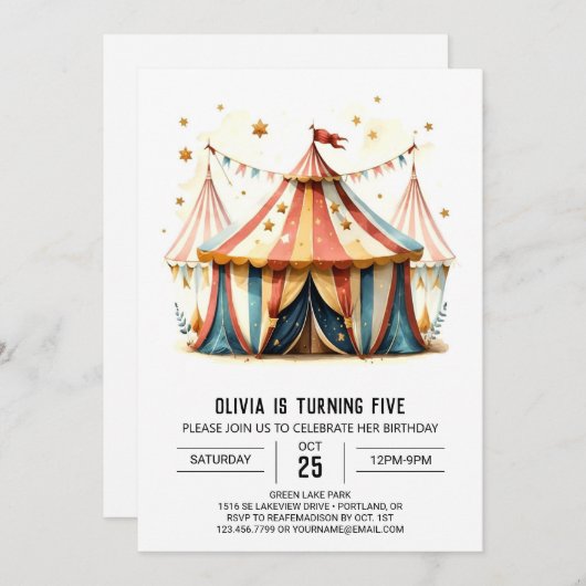 Tentcircus van digitale Kinderen jarig Kaart (Voorkant / Achterkant)