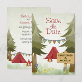 Tenten en kampvuur Bos kamperen Trouwen Save The Date (Voorkant / Achterkant)
