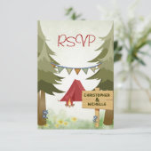 Tenten en kampvuur Woodland Camping Wedding RSVP (Staand voorkant)