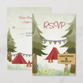 Tenten en kampvuur Woodland Camping Wedding RSVP (Voorkant / Achterkant)