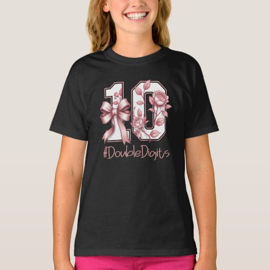 Tenth Birthday Girl Pink Coquette Bow Turning 10 T-shirt (Voorkant)