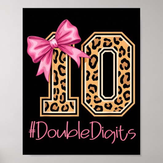 Tenth Years Old Girl Birthday Bow Coquette Leopard Poster (Voorkant)