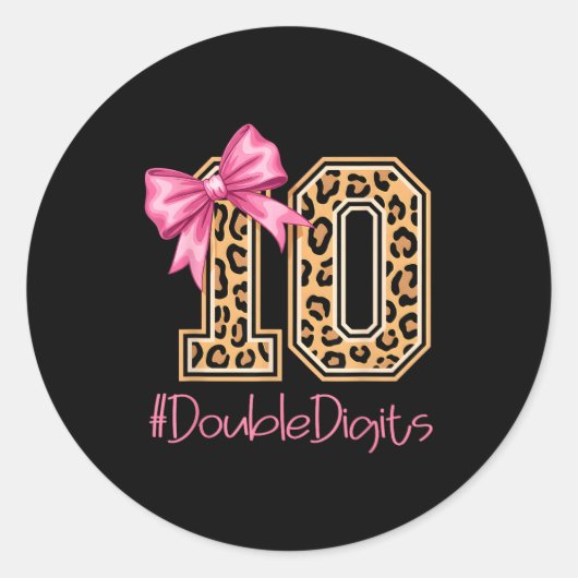 Tenth Years Old Girl Birthday Bow Coquette Leopard Ronde Sticker (Voorkant)