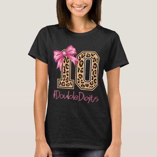 Tenth Years Old Girl Birthday Bow Coquette Leopard T-shirt (Voorkant)
