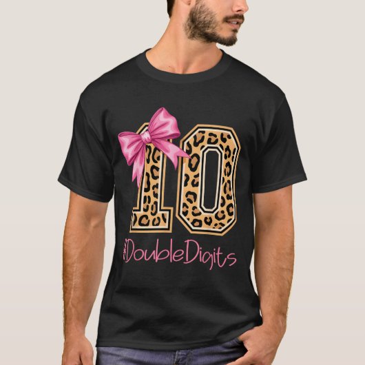 Tenth Years Old Girl Birthday Bow Coquette Leopard T-shirt (Voorkant)