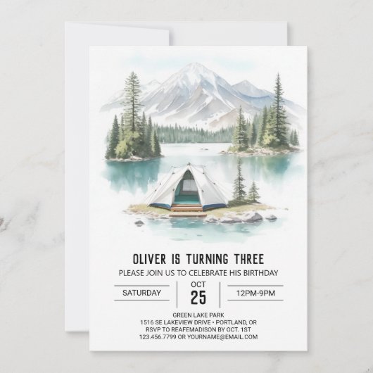 Tenting door de Pine Trees Verjaardag Kaart (Voorkant)