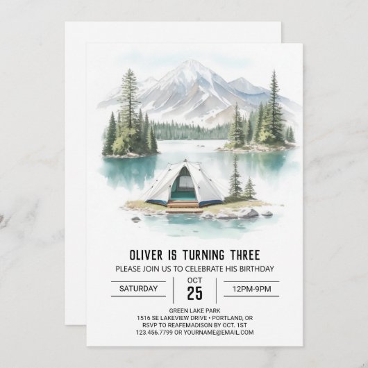 Tenting door de Pine Trees Verjaardag Kaart (Voorkant / Achterkant)