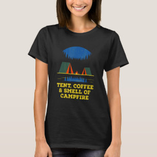 Tentkoffie en geur van kampvuur kamperen wandelen t-shirt
