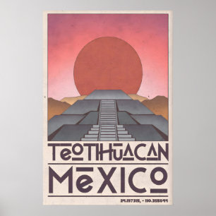 Teotihuacan muurkunst, geometrische piramide, gede poster