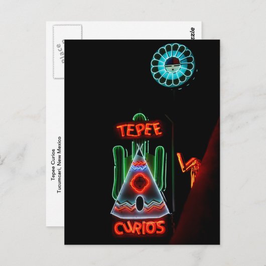 Tepee Curios Neon Sign, Tucumcari, N.M. Briefkaart (Voorkant / Achterkant)