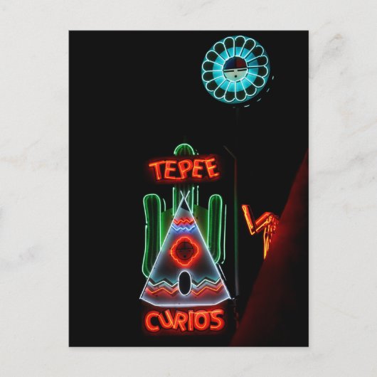 Tepee Curios Neon Sign, Tucumcari, N.M. Briefkaart (Voorkant)