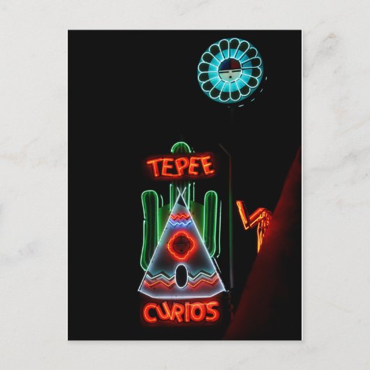 Tepee Curios Neon Sign, Tucumcari, N.M. Briefkaart (Voorkant)