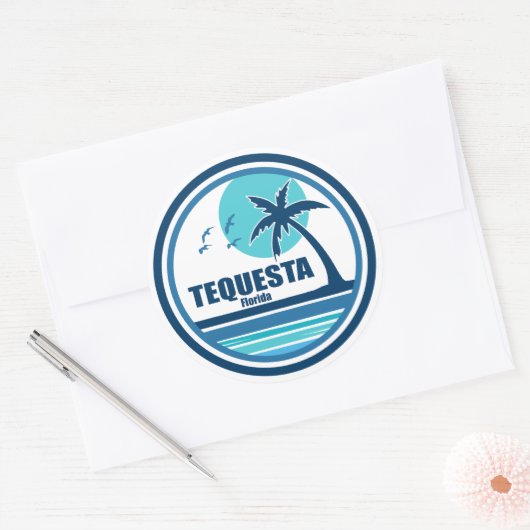 Tequesta Florida Palm Tree Birds Ronde Sticker (Envelop)