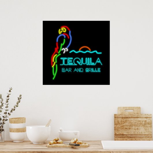 Tequila Bar en Grille Neon Sign Poster (Keuken)