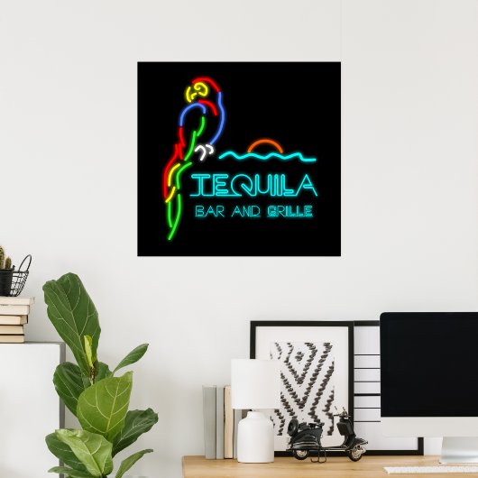 Tequila Bar en Grille Neon Sign Poster (Thuiskantoor)