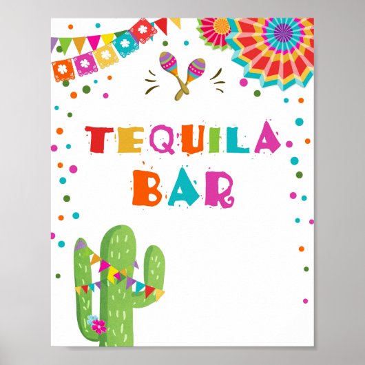 Tequila Bar Fiesta Drinken Cactus Table Sign Poster (Voorkant)
