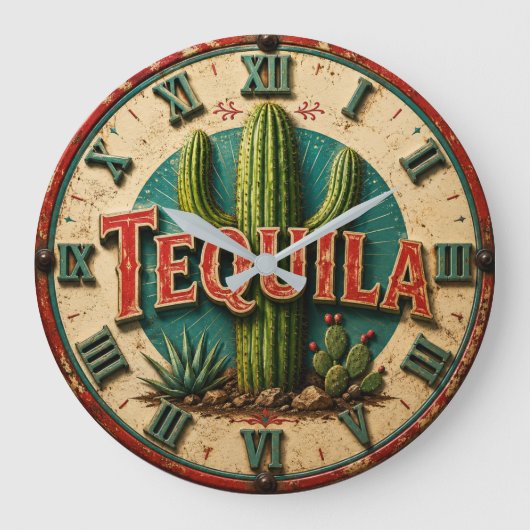 Tequila Cactus Rustic Mexican Bar Desert Home Gift Grote Klok (Voorkant)