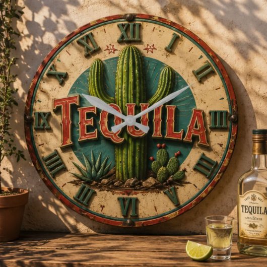Tequila Cactus Rustic Mexican Bar Desert Home Gift Grote Klok