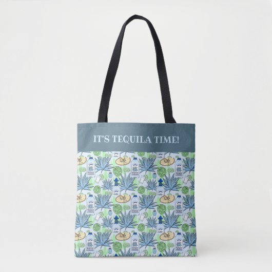 Tequila Drinker Blue Agave Cactus Patterned Tote Bag (Voorkant)