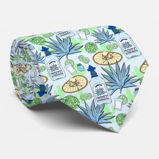 Tequila Drinker Blue Agave en Sombreros Print Stropdas (Opgerold)