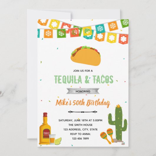 Tequila en de uitnodiging van tacos fiesta (Voorkant)