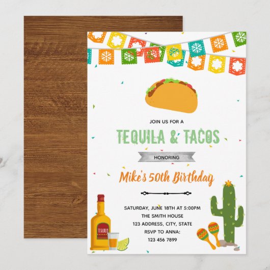 Tequila en de uitnodiging van tacos fiesta (Voorkant / Achterkant)
