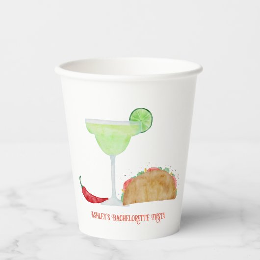 Tequila en Tacos, Margarita Bachelorette Fiesta Papieren Bekers (Voorkant)