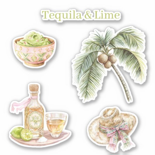 Tequila & Lime Guacamole Tropische Palmboom Hoed Sticker (Voorkant)