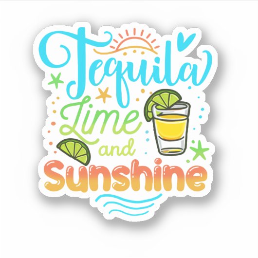 Tequila Limoen en Sunshine Funny Beach Summer Vaca Sticker (Voorkant)