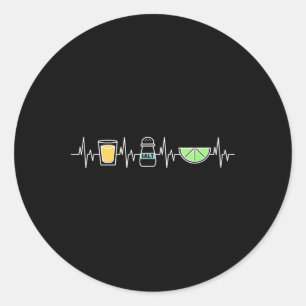 Tequila Limoen Salt Heartbeat Funny Cinco De Mayo  Ronde Sticker