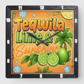 Tequila Limoen Sunshine Party Vierkante Klok (Voorkant)