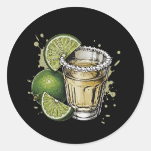 Tequila Shot met Zoutrand en Limoen Illustratie Ronde Sticker