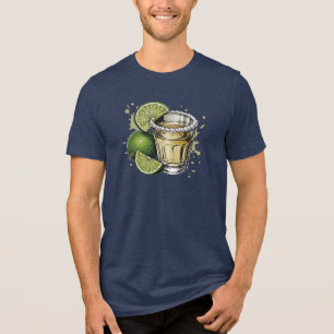 Tequila-shot met zoutrand en limoenillustratie Tri-Blend shirt