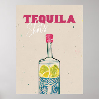 Tequila Shots Retro Bar Art Roze Mexicaans Poster