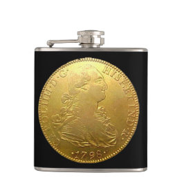 Tequila Spaans Goud Doubloon op Zwarte Flask Heupfles