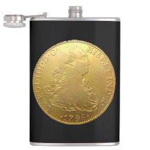 Tequila Spaans Goud Doubloon op Zwarte Flask