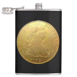 Tequila Spaans Goud Doubloon op Zwarte Flask Heupfles